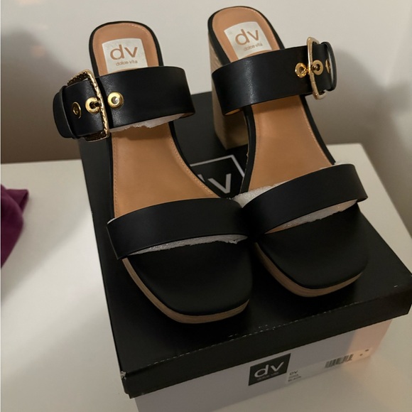 Dolce Vita Black and Tan Platform Mules - Picture 6 of 8